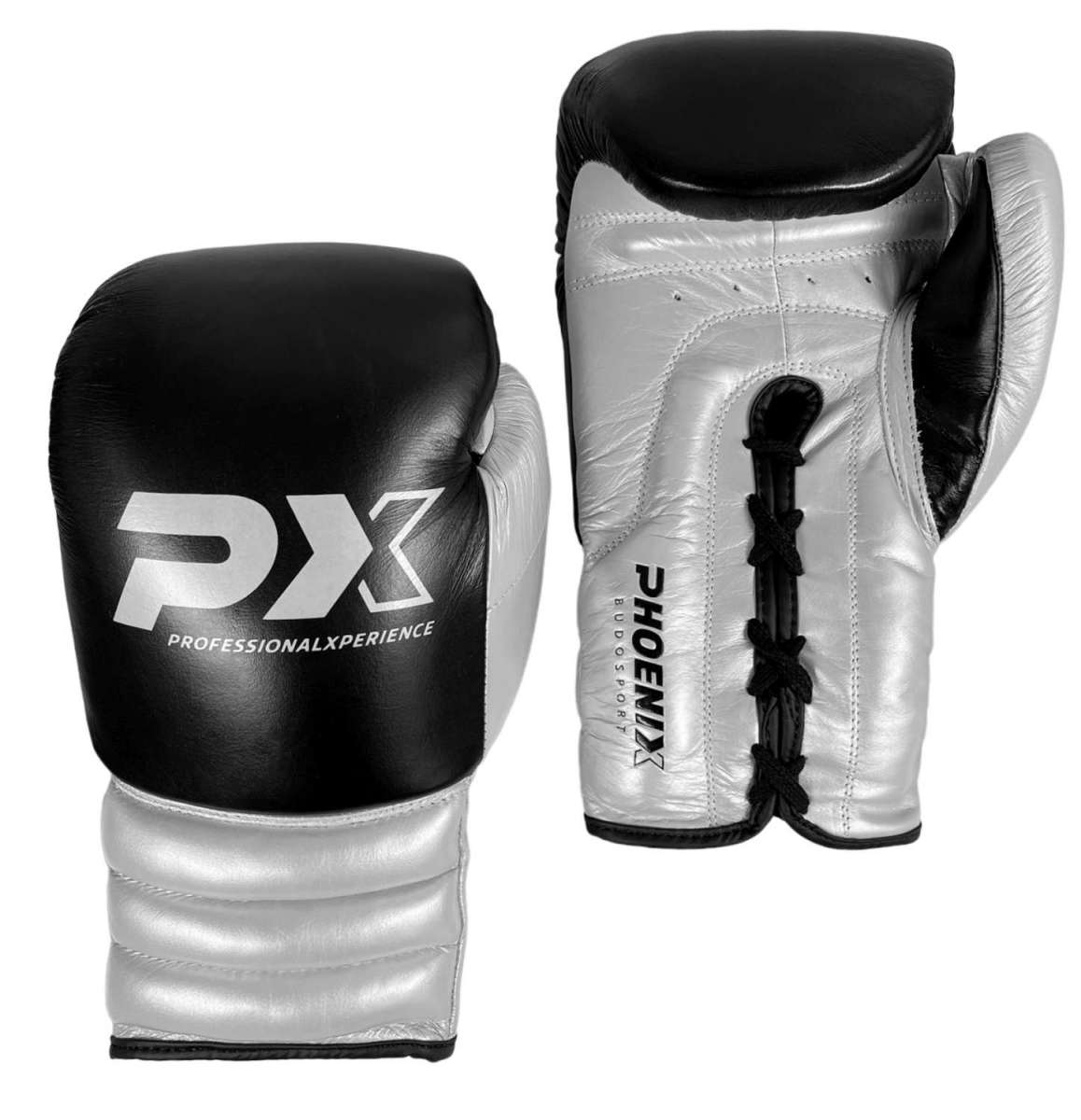 Phoenix PX tävlingsboxningshandskar läder - Svart/Silver