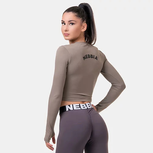 Nebbia Långärmad Tumhål Sportig Crop Top Mocha - Mocha