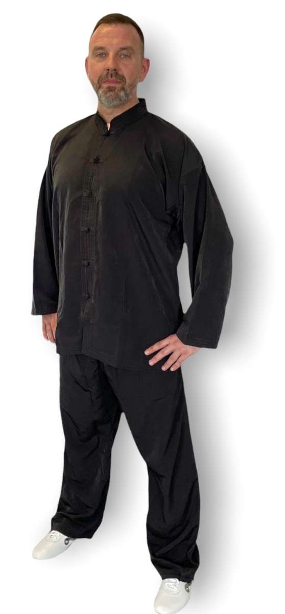 Phoenix Tai Chi Uniform, konstsilke - Svart