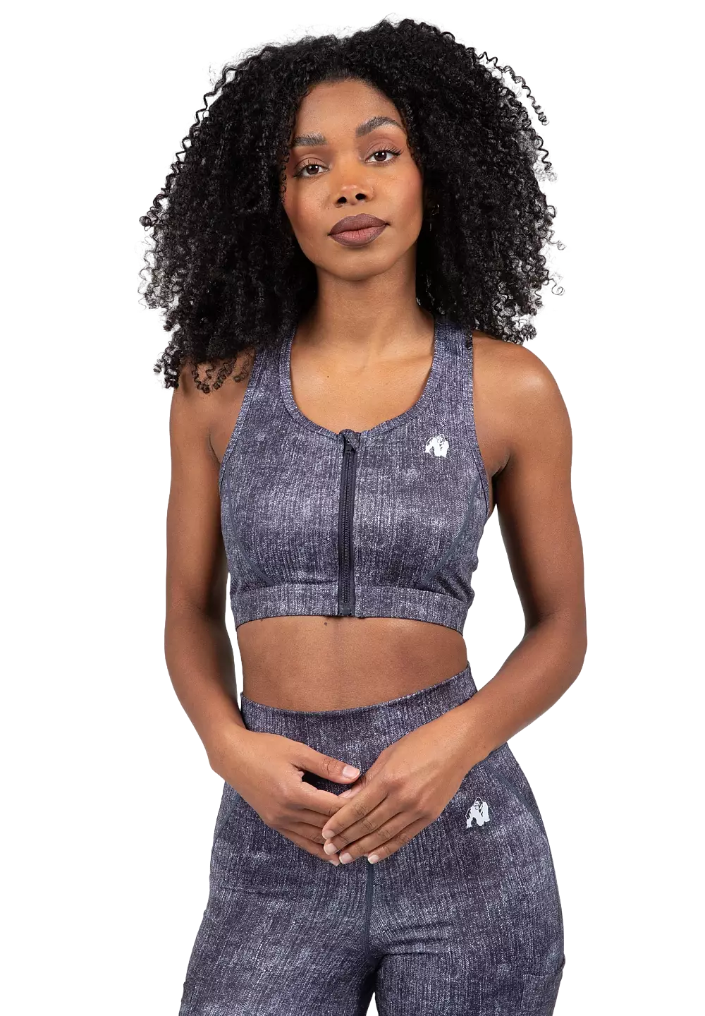 Gorilla Wear Camilla Zip-Front Sports Bra, blue denim