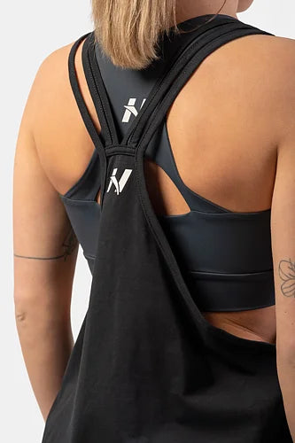 Nebbia Ärmlös Lös Cross Back Tank Top "Feeling Good" - Svart
