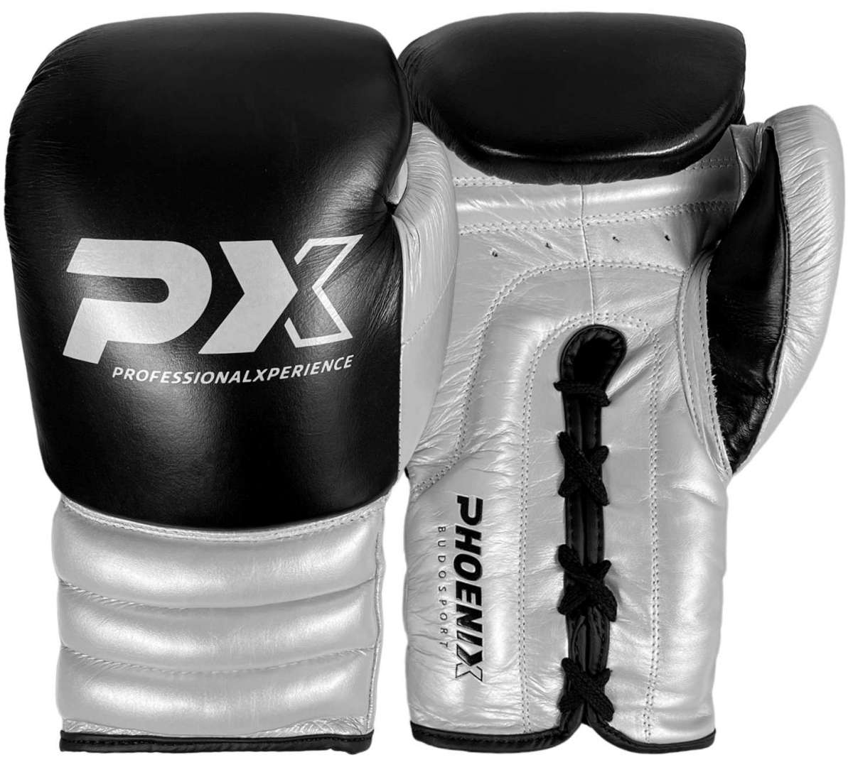 Phoenix PX tävlingsboxningshandskar läder - Svart/Silver