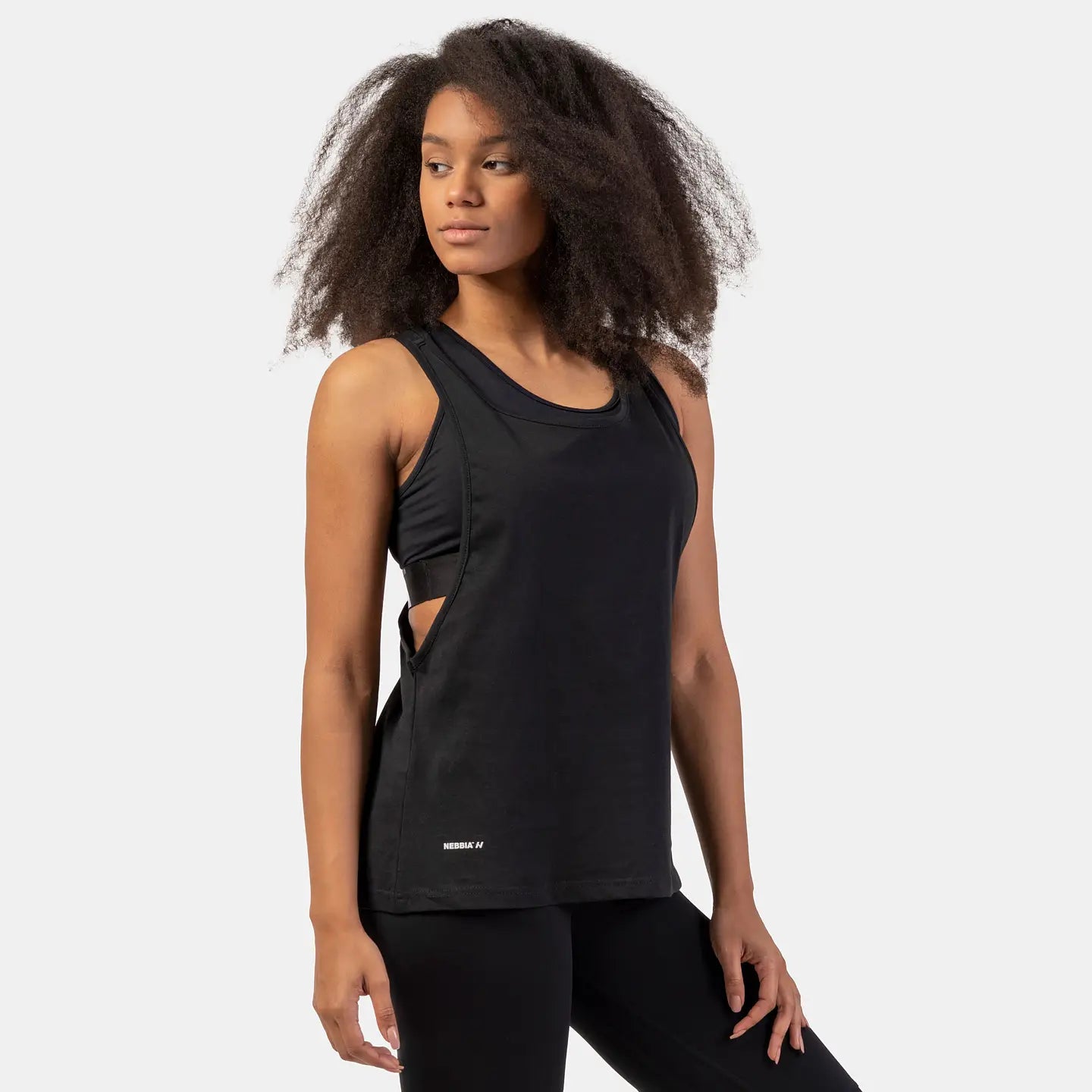 Nebbia Ärmlös Lös Cross Back Tank Top "Feeling Good" - Svart