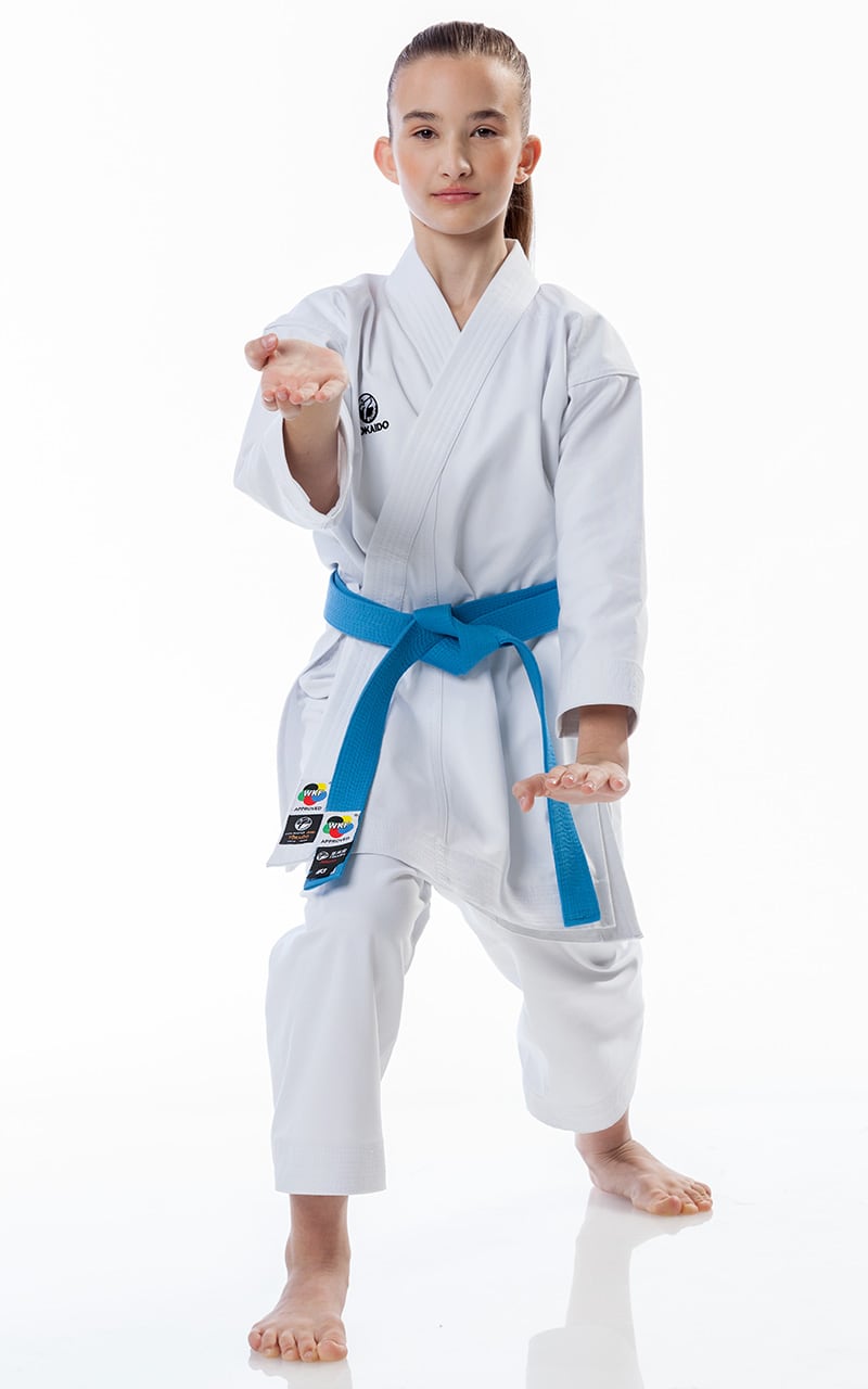 TOKAIDO Beginner Karate Gi, Kata Master Junior, WKF, Slim Fit, 12 oz.