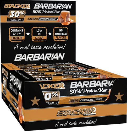 Stacker2 Barbarian 30% Protein Bar - 12 x 45 g - Chocolate Toffee