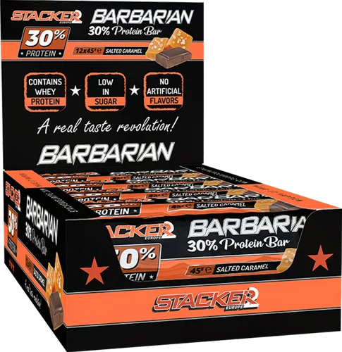 Stacker2 Barbarian 30% Protein Bar - 12 x 45 g - Salted Caramel