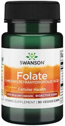 Swanson SWU758 Folate - 400mcg - 30 veg caps MFD 30-07-20202022-07-30